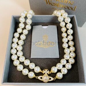 Vivienne Westwood Double Strand Necklace with Gold Orb Pendant